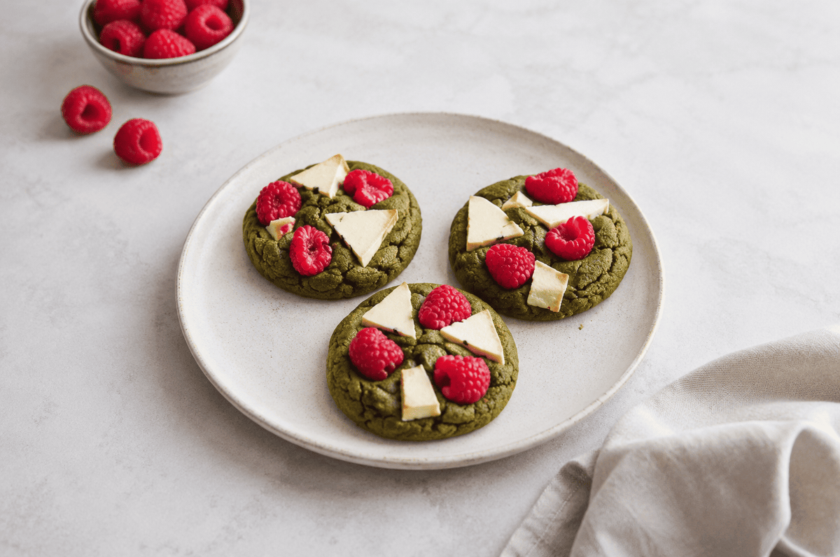 Matcha White Chocolate & Fresh Raspberry Cookies Recipe