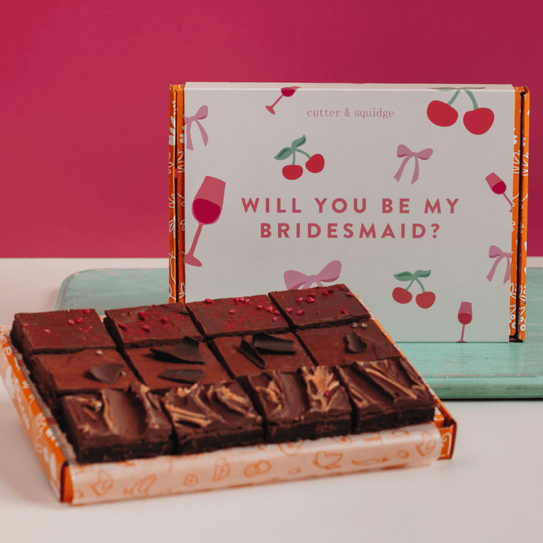 Cutter & Squidge 12 Pieces / Will You Be My Bridesmaid? Gifting Sleeve Vegan Wheat-Free Mini Brownie Box