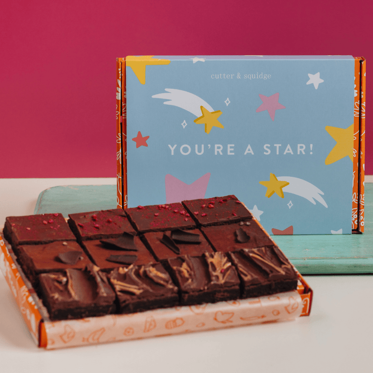 Cutter & Squidge 12 Pieces / You're a Star! Gifting Sleeve Vegan Wheat-Free Mini Brownie Box