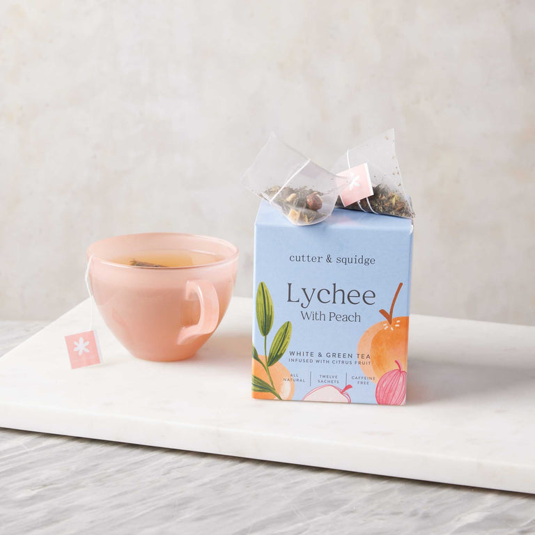 Cutter & Squidge One box of twelve Sachets Lychee With Peach Premium Tea