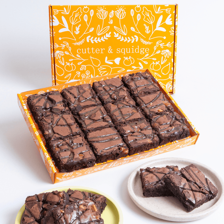 Fast Bundle Rhubarb Ribbons Flowers and Ultimate Fudge Brownies Gift Set