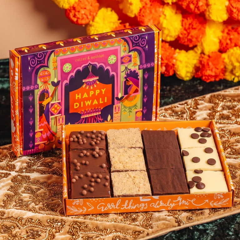 Cutter & Squidge 12 Pieces Diwali No Nut Flavours Mixed Mini Brownie Box