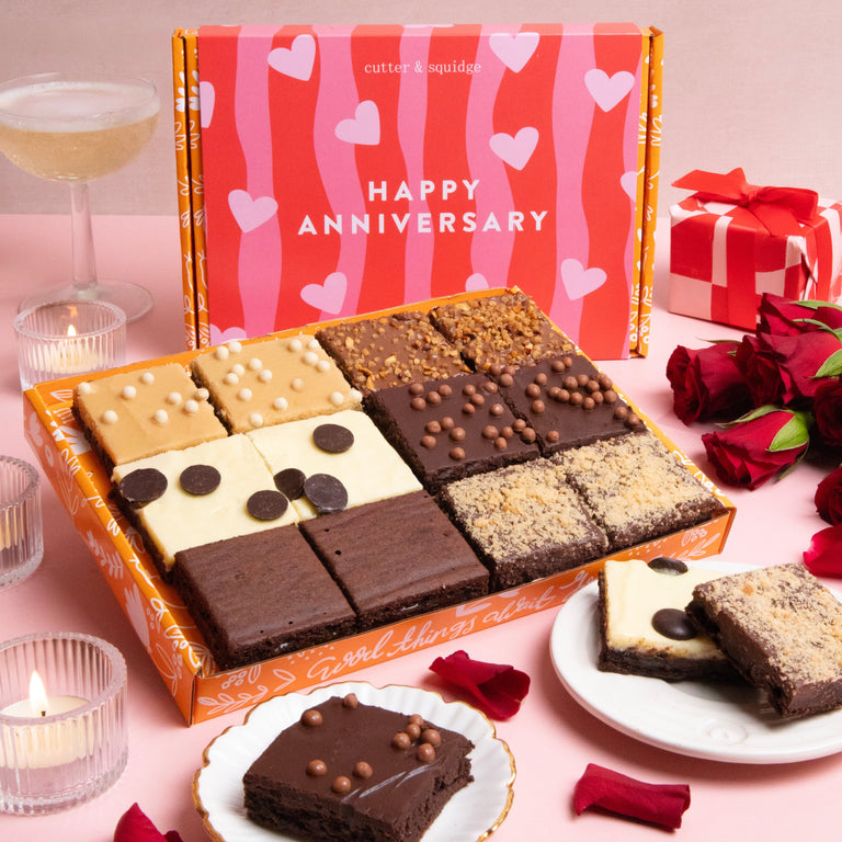 Cutter & Squidge 12 Pieces / Happy Anniversary Gifting Sleeve Mixed Mini Brownie Box