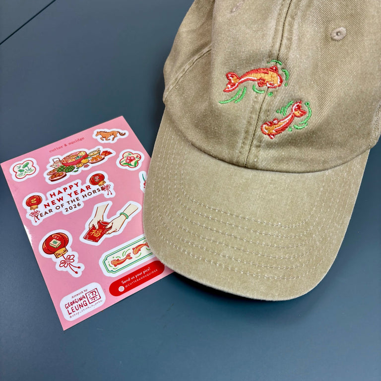 Cutter & Squidge Lunar New Year Baseball Cap & Sticker Bundle