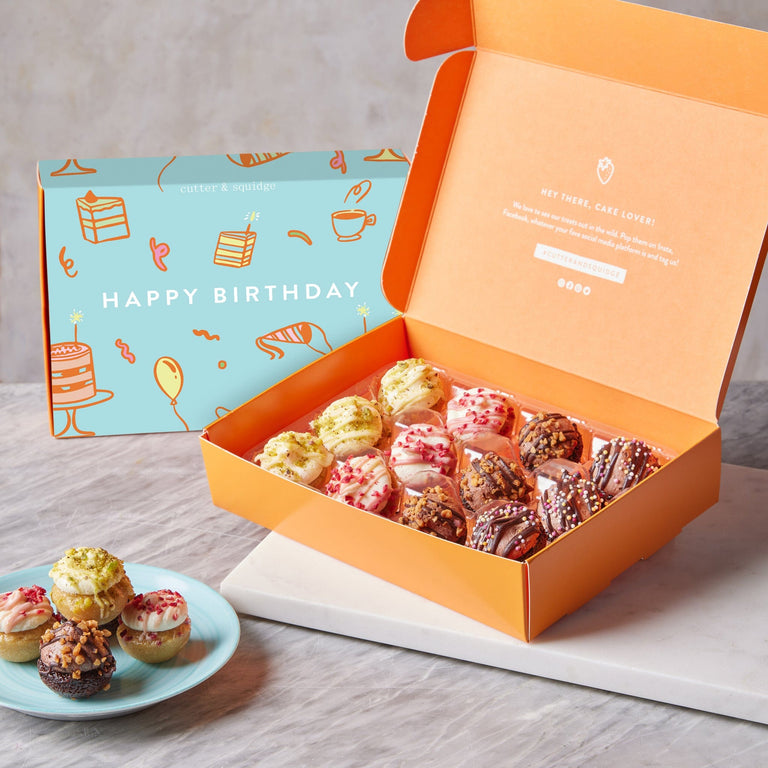 Cutter & Squidge 12 Pieces Happy Birthday Mixed Mini Cupcake Box