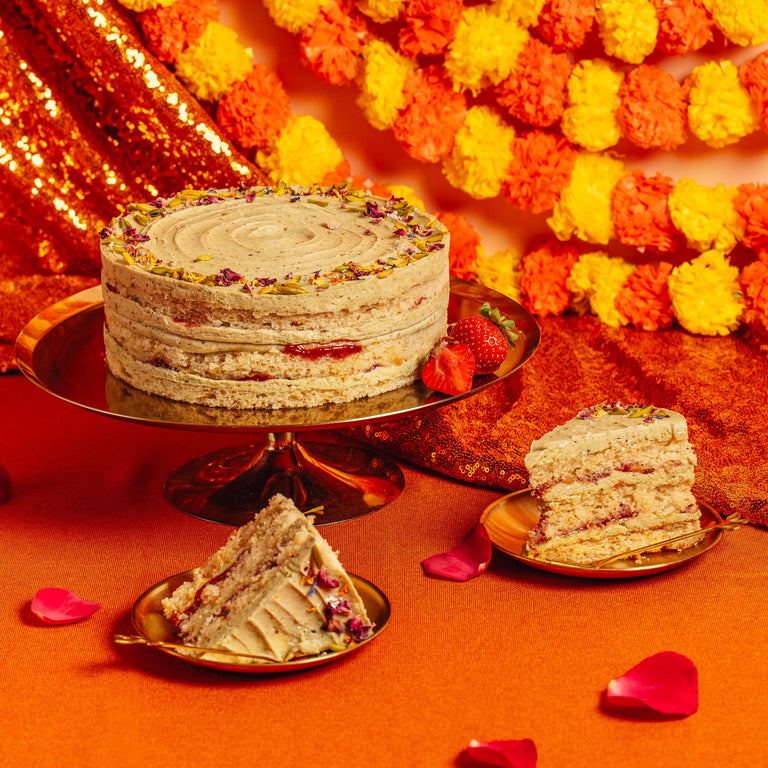 Cutter & Squidge Small (6") Pistachio & Strawberry Rasmalai Cake