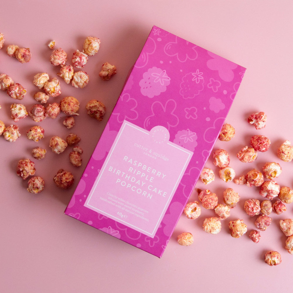 Raspberry Ripple Birthday Cake Popcorn – Cutter & Squidge