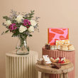 Fast Bundle Rosie Gingham Flowers and Afternoon Tea Signature Gift with Vase