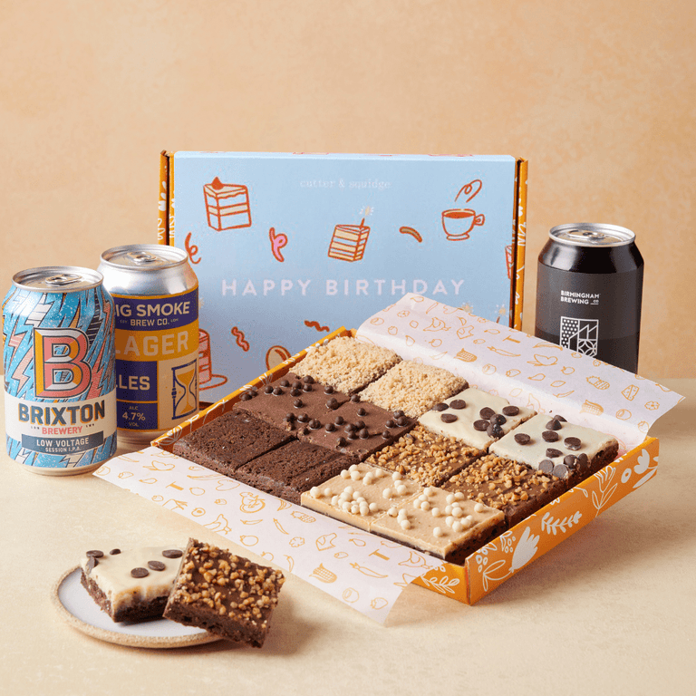 Cutter & Squidge Happy Birthday Brownies and Trio of Beers Bundle