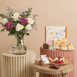 Fast Bundle Rosie Gingham Flowers and Afternoon Tea Signature Gift with Vase