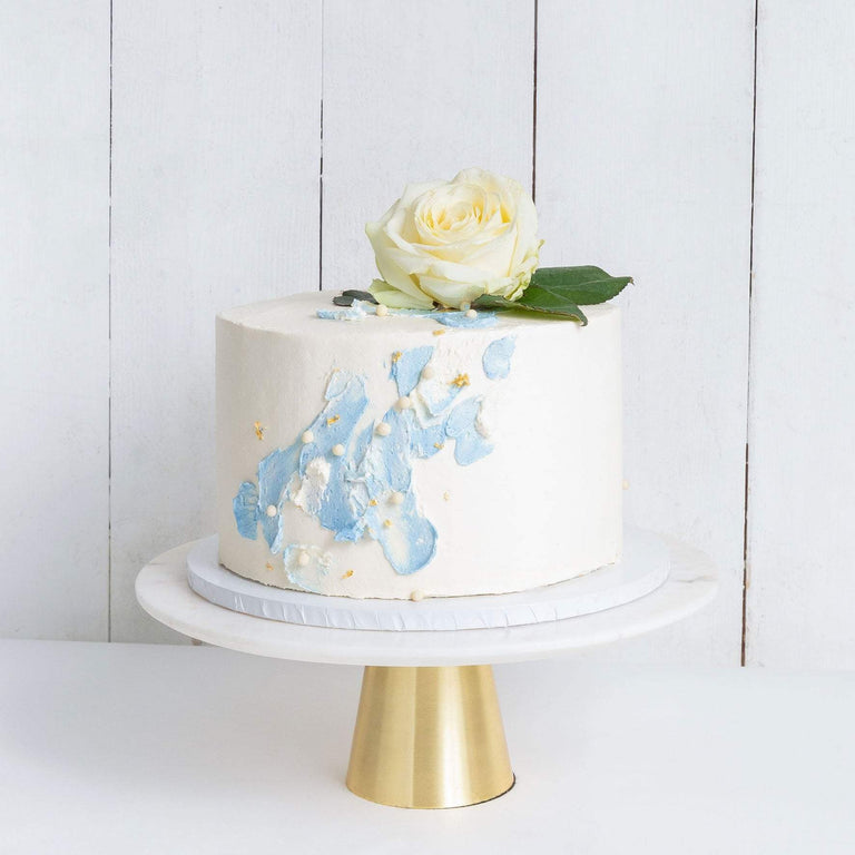 Cutter & Squidge Weddings Blue - Small 6" ONE TIER WATERCOLOUR ROSE WEDDING CAKE