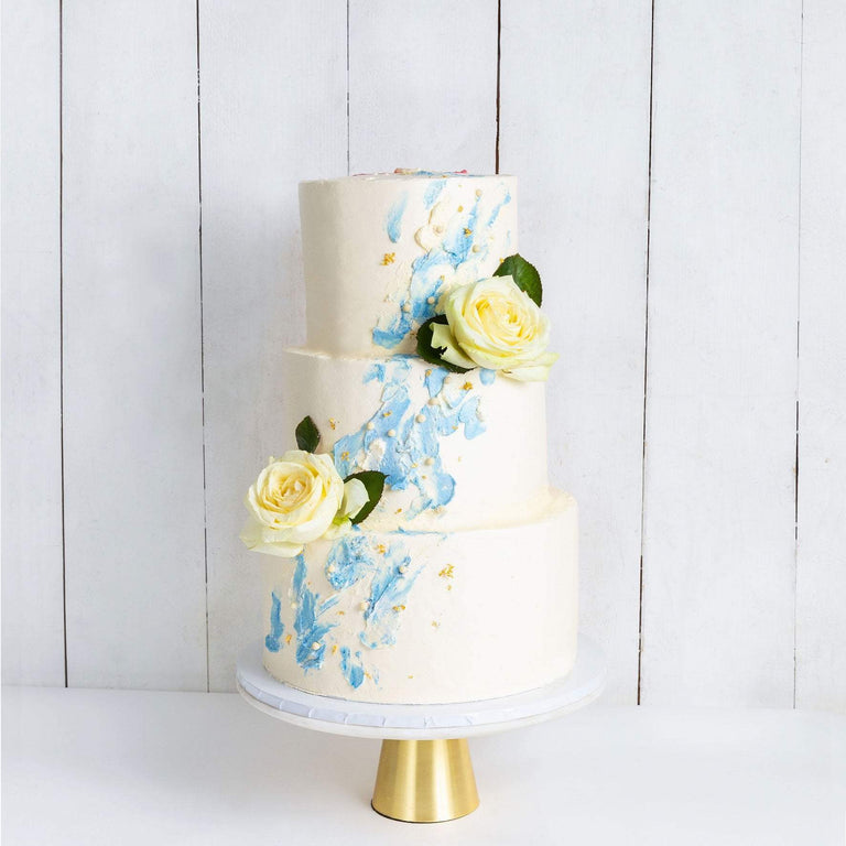 Cutter & Squidge Weddings Blue - Three Tier (10", 8", 6") THREE TIER WATERCOLOUR ROSE WEDDING CAKE