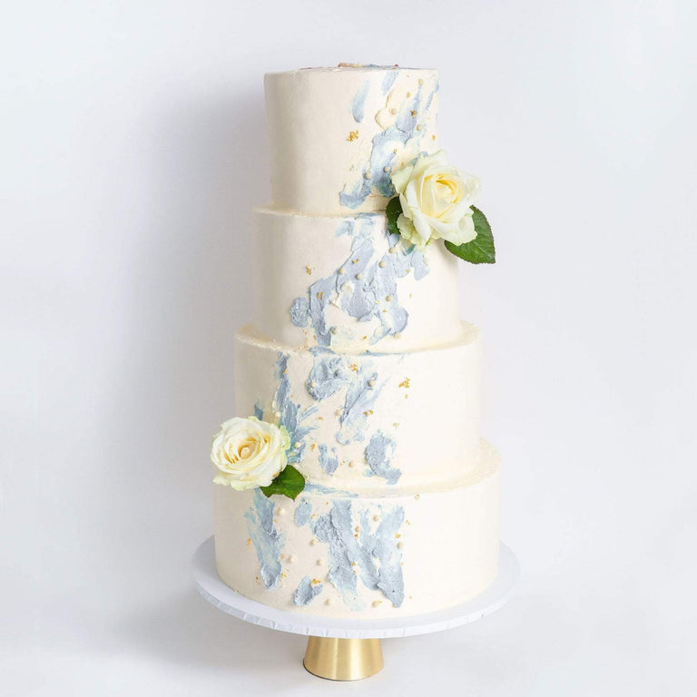 Cutter & Squidge Weddings Blue - Four Tier (12", 10", 8", 6") FOUR TIER WATERCOLOUR ROSE WEDDING CAKE