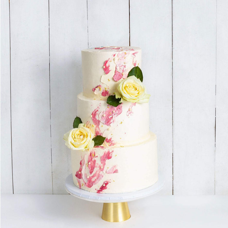 Cutter & Squidge Weddings Pink - Three Tier (10", 8", 6") THREE TIER WATERCOLOUR ROSE WEDDING CAKE