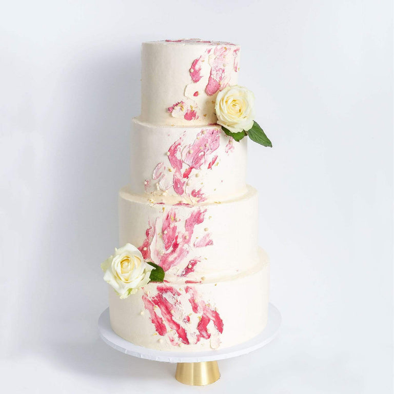 Cutter & Squidge Weddings Pink - Four Tier (12", 10", 8", 6") FOUR TIER WATERCOLOUR ROSE WEDDING CAKE