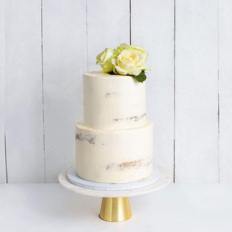 Cutter & Squidge Weddings Classic White Rose - Two Tier (8", 6") TWO TIER DECORATED NAKED WEDDING CAKE