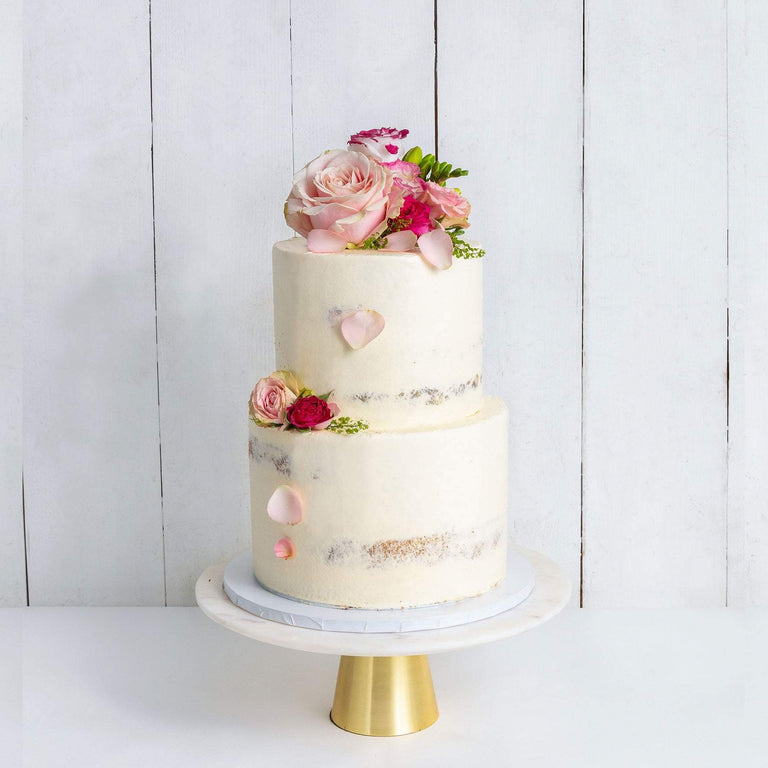 Cutter & Squidge Weddings Pink & Petals - Two Tier (8", 6") TWO TIER DECORATED NAKED WEDDING CAKE