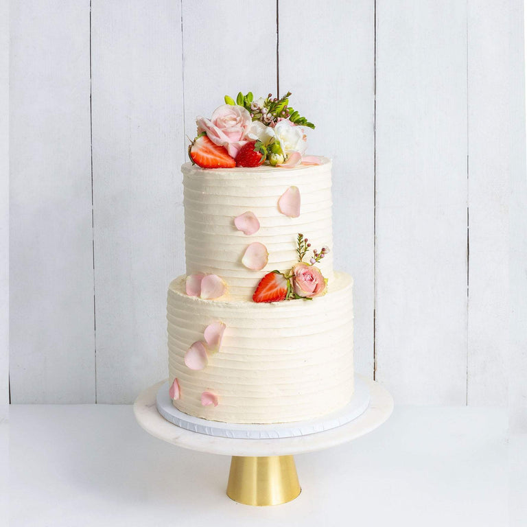 Cutter & Squidge Weddings Pink & Petals - Two Tier (8", 6") TWO TIER FLORAL RUFFLE WEDDING CAKE