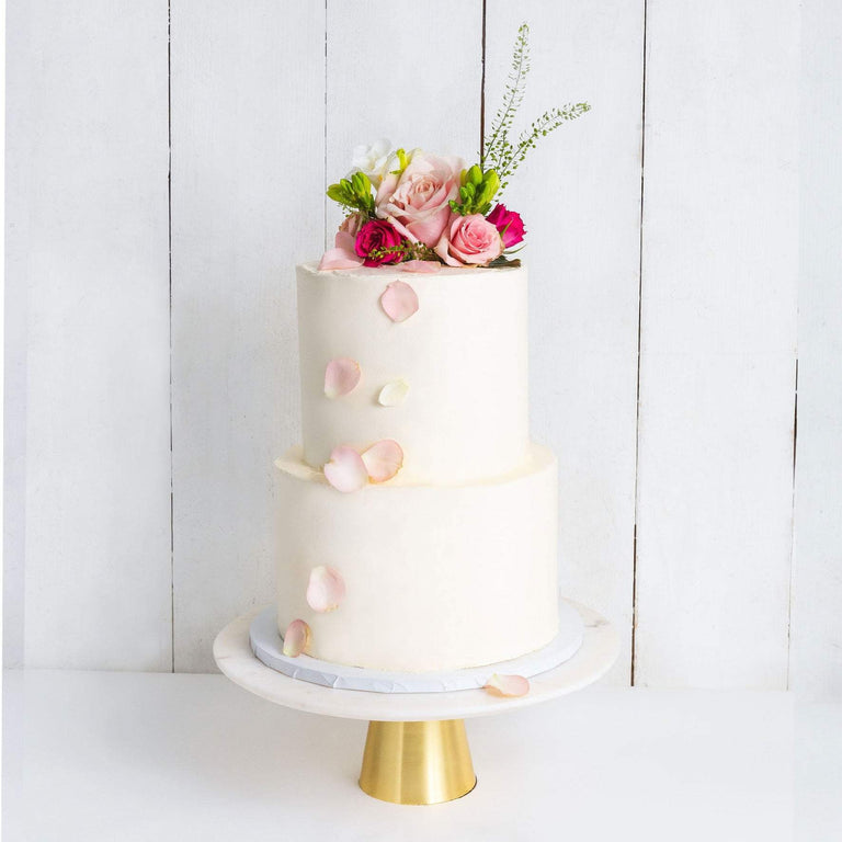 Cutter & Squidge Weddings Pink & Petals - Two Tier (8", 6") TWO TIER DECORATED WHITE WEDDING CAKE