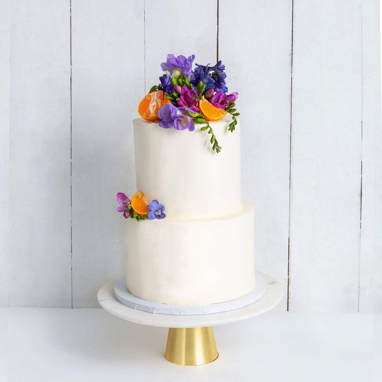 Cutter & Squidge Weddings Purple & Orange - Two Tier (8", 6") TWO TIER DECORATED WHITE WEDDING CAKE