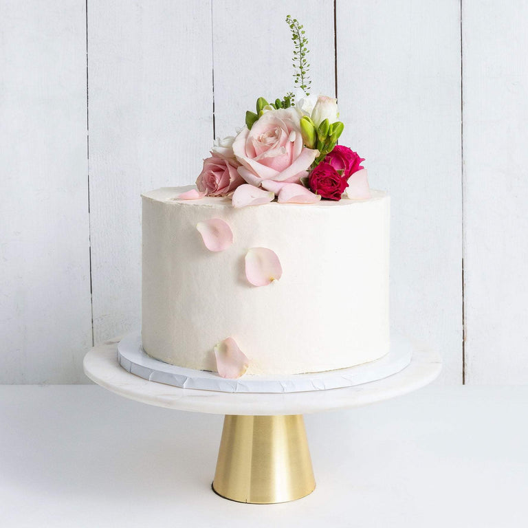 Cutter & Squidge Weddings Pink & Petals - Small 6" ONE TIER DECORATED WHITE WEDDING CAKE